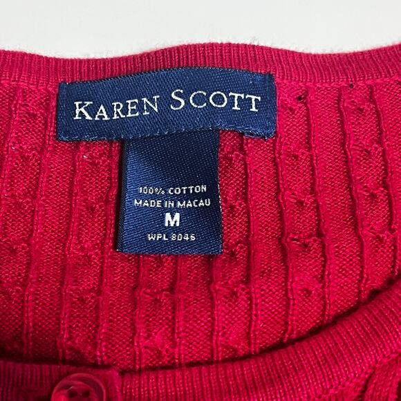 Karen Scott 100% Cotton Red Button Up Cardigan in Women’s Size Medium-EUC - Picture 2 of 6